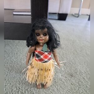 Maori Doll with Grass Skirt and Patterned Top